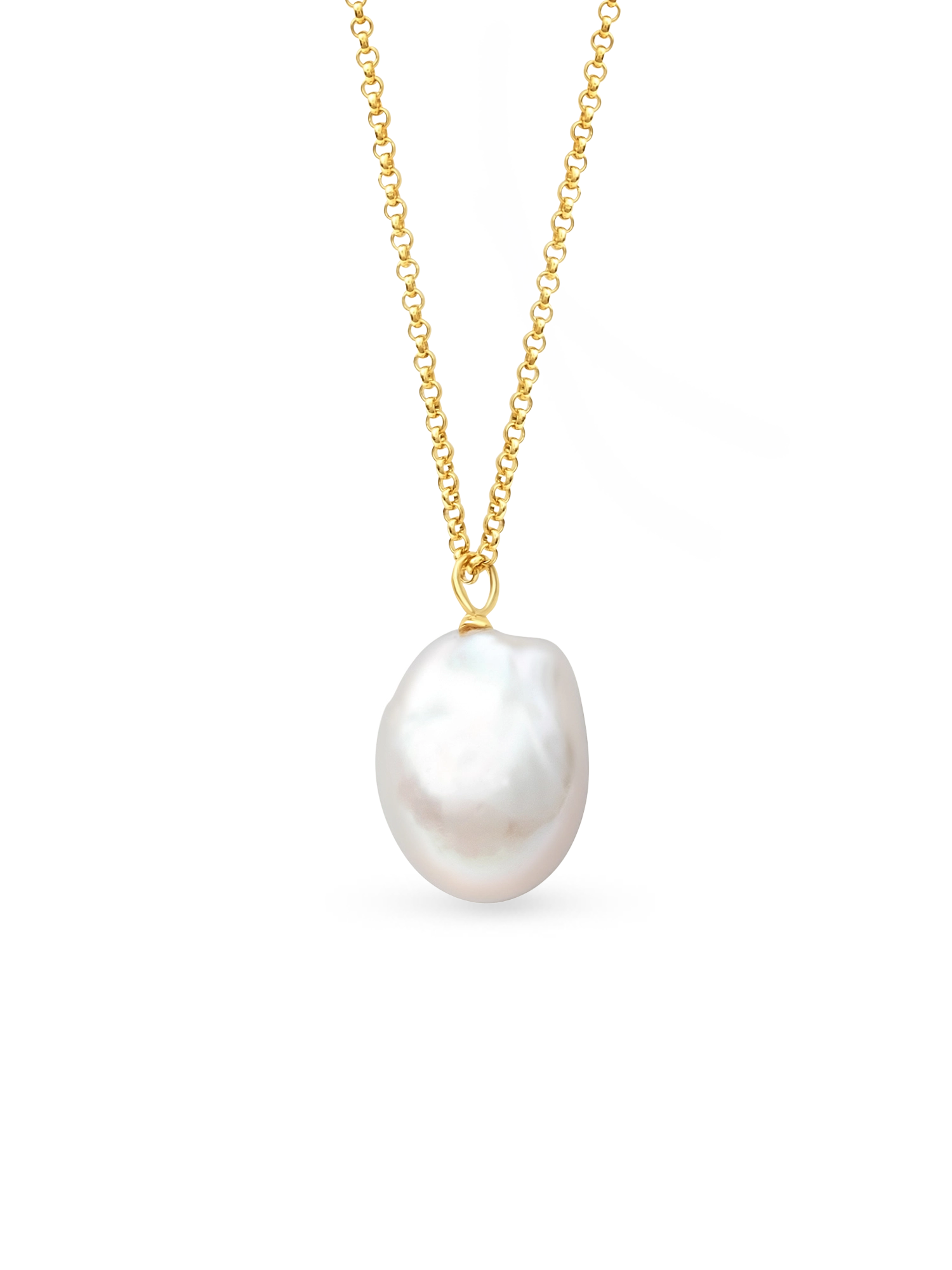 Holly Necklace - 16-17mm white baroque freshwater pearls in gold vermeil, 14-22in by Nishi Pearls, studio view