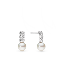 Ida Earring - 8-9mm white round freshwater pearl earrings in sterling silver by Nishi Pearls, studio view