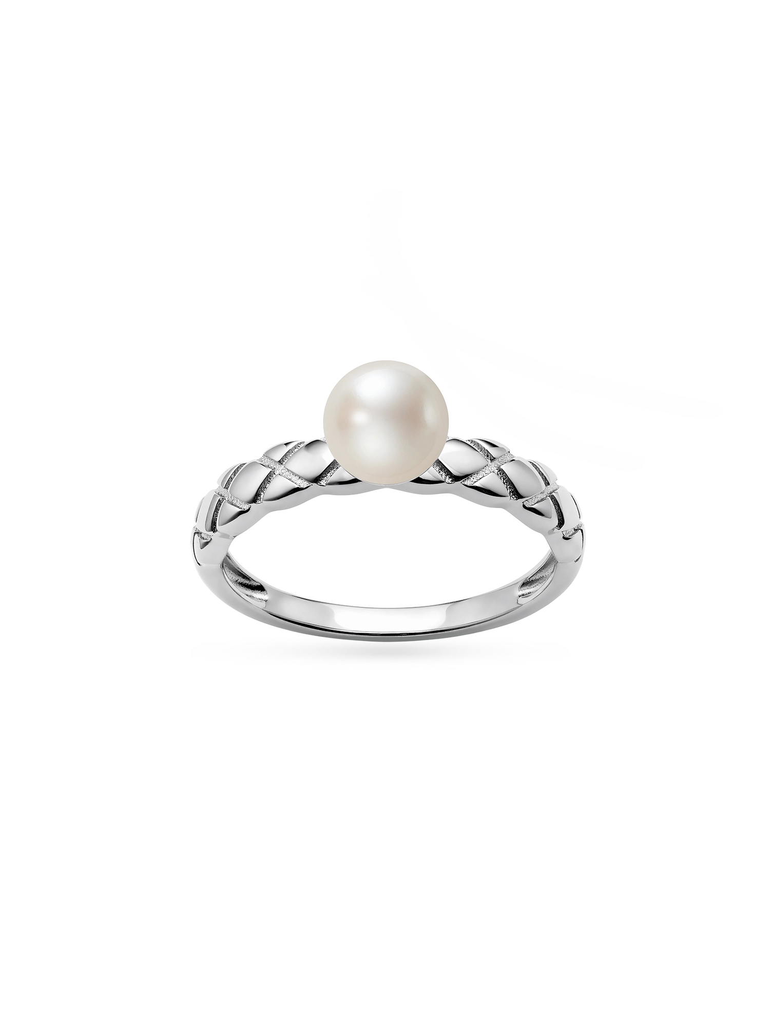 Ida Ring - 6-7mm white round freshwater pearl ring in sterling silver by Nishi Pearls, studio view