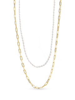 Jamie Necklace - 4-5mm white freshwater pearls in gold vermeil, 16/18in, 1.5in extender by Nishi Pearls, studio view