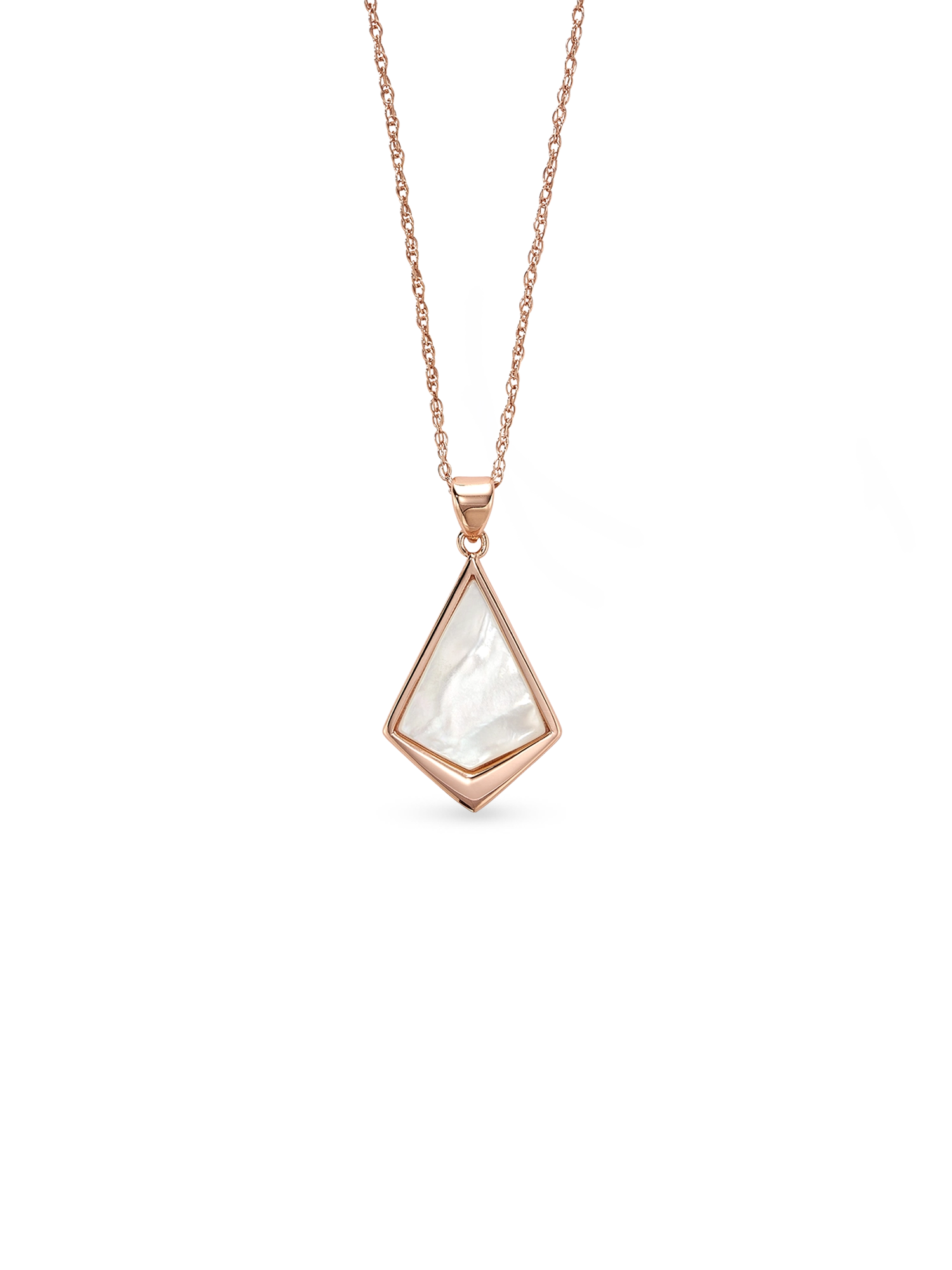 Kite Necklace - white mother-of-pearl necklace in rose gold vermeil, 16.5-18in by Nishi Pearls, studio view
