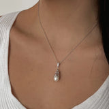 Lace Cap Necklace - 9-10mm white freshwater pearls in sterling silver, 16.5-18in by Nishi Pearls, studio alternate angle