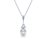 Lace Cap Necklace - 9-10mm white freshwater pearls in sterling silver, 16.5-18in by Nishi Pearls, studio view