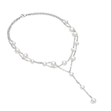 Larielle Necklace - mixed-size white freshwater pearls in sterling silver, 16in by Nishi Pearls, studio view, alternate angle