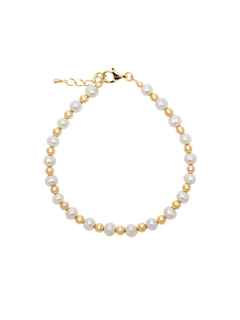 Laura Bracelet - 5-6mm white freshwater pearls in yellow gold plated silver, 6.75-7.5in by Nishi Pearls, studio view