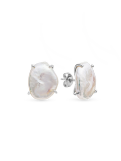 Lily Earring - 13-14mm white baroque freshwater pearl earrings in sterling silver by Nishi Pearls, studio view