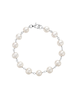 Loup Bracelet - 7-8mm white freshwater pearl bracelet in sterling silver, 7.5in by Nishi Pearls, studio view