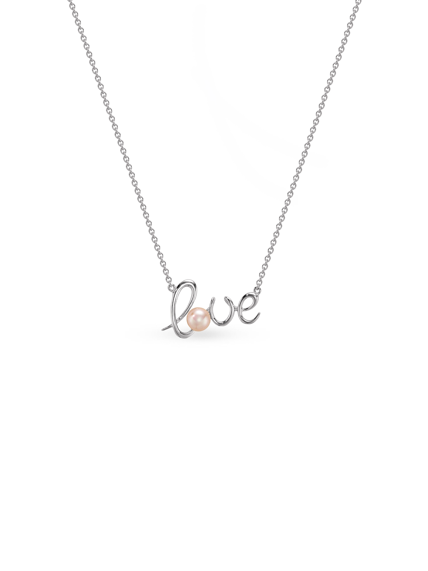 Love Necklace - 6-7mm pink freshwater pearl necklace in sterling silver, 16.5-18in by Nishi Pearls, studio view