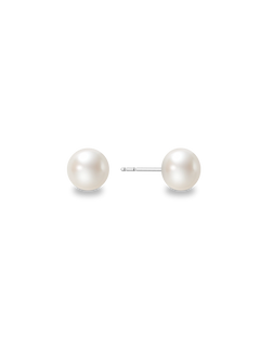 Midi Pearl Studs - 7mm white button freshwater pearl earrings in sterling silver by Nishi Pearls, studio view