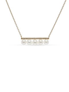 Yellow Gold Vermeil Pearl Bar Necklace - 6-7mm white freshwater pearls with topaz, 16.5-18in by Nishi Pearls, studio view